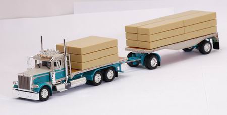 peterbilt 388 day cab with flatbed in turquoise and beige 090001 Модель 1:53