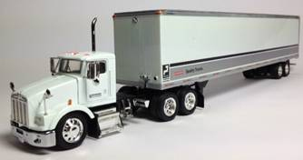 kenworth t800 day cab with dry van trailer - paclease - white P1601340 Модель 1:53