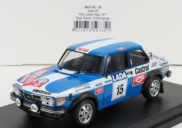 Модель 1:43 SAAB 99 Team Konela Racing №15 Rally 1000 Lakes (1977) T.rainio - E.Nyman, blue white