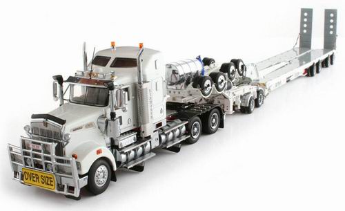 kenworth t908 prime mover in white with drake trailer 2x8 dolly and 4x8 swingwing T09000B Модель 1:50