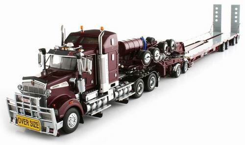 kenworth t908 prime mover in vintage burghundy with drake trailer 2x8 dolly and 4x8 swingwing T09005B Модель 1:50
