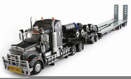 kenworth t908 prime mover in gunmetal grey with drake trailer 2x8 dolly and 4x8 swingwing T09007B Модель 1:50