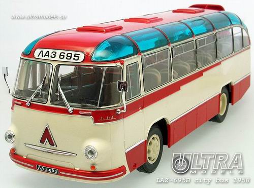 ЛaЗ-695Б городской / laz-695b city bus - кремовый/красный UM43-B004 Модель 1:43