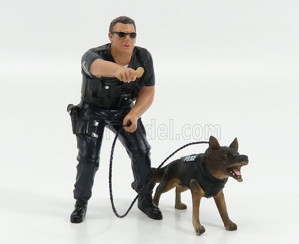 Модель 1:18 FIGURES POLIZIOTTO CON CANE - POLICEMAN OFFICIER K9 WITH DOG, BLACK