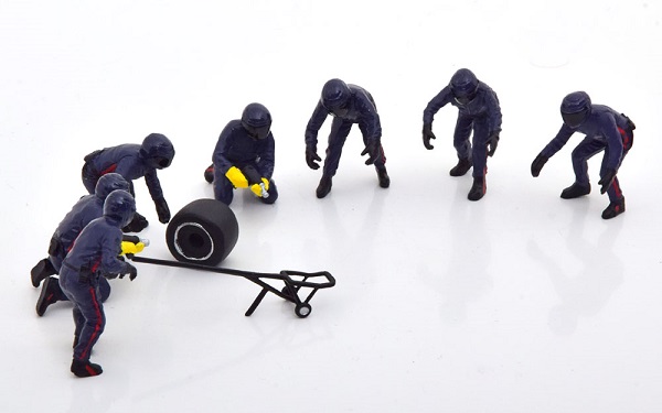Red Bull Pit Crew Set 2 7 Figures with accessories with decals
