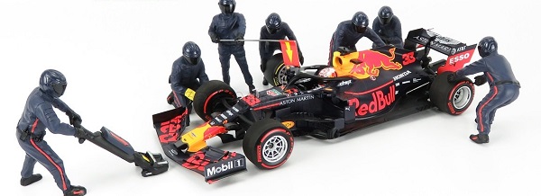 FIGURES F1 Set 1 (2020) - Diorama Pit-stop Set 7 X Meccanici - Mechanics - With Decals, Matt Blue Red