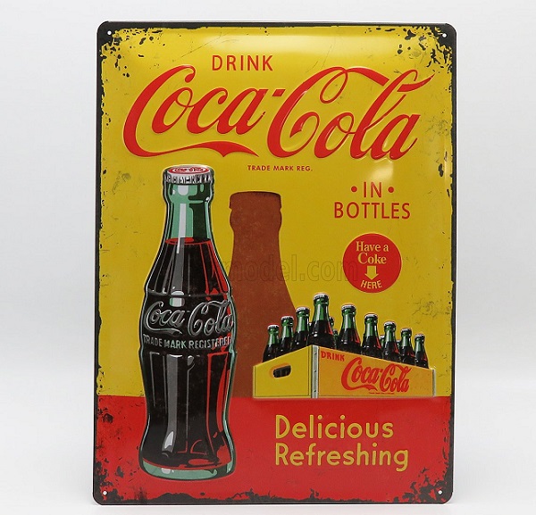 Модель 1:1 3D Metal Plate - ««Coca-Cola»» Bottles 1930-40 (Largh.Width cm.30 X Alt.Height cm.40)