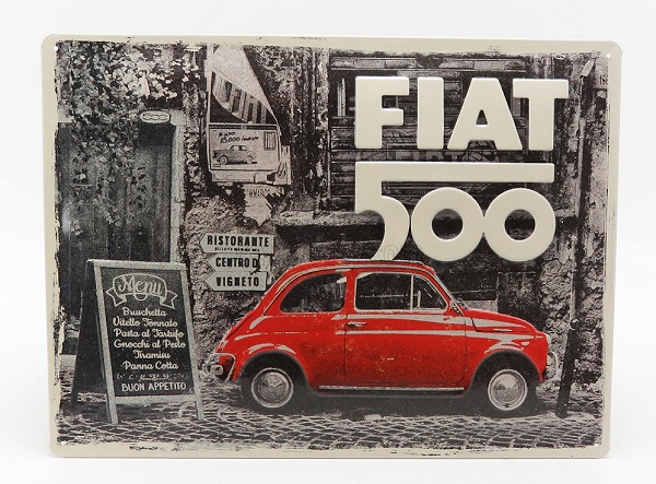 3D Metal Plate - FIAT 500 Car Street (Largh.Width cm.40 X Alt.Height cm.30)