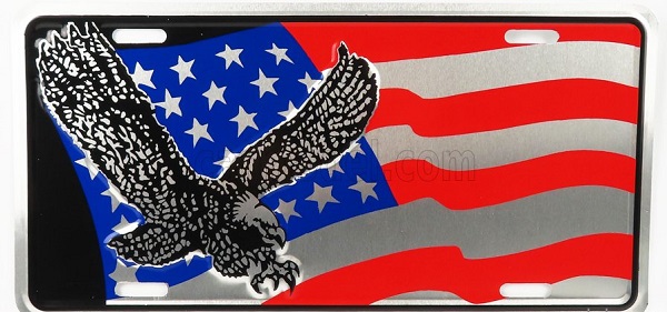 FUNNY METAL PLATE - EAGLE SILVER USA FLAG (cm.30 X Alt.HEIGHT cm.15) FUN90E-1415 Модель 1:1