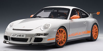 Porsche 911 (997) GT3 RS - silver/orange stripes 12119 Модель 1:12