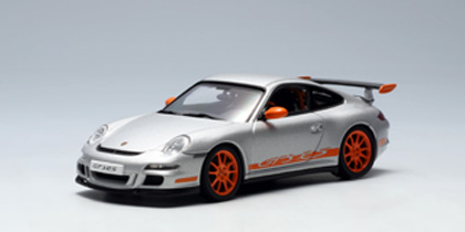 Модель 1:43 Porsche 911 GT3 RS (997) - silver/orange stripes