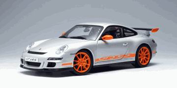Модель 1:18 Porsche 997 GT3 RS - silver/orange stripes