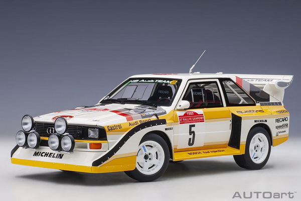 Модель 1:18 Audi Quattro S1 #5 Rally San Remo 1985 Winner W. Röhrl/C. Geistdörfer (c фигуркой W. Röhrl) (L.E.60 pcs.) -