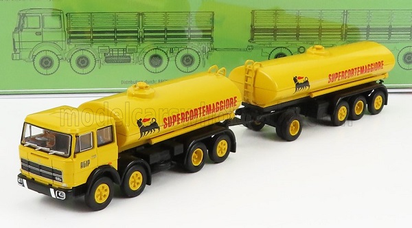 fiat 691 millepiedi tanker truck agip supercortemaggiore 1961, yellow black BRE58552 Модель 1:87