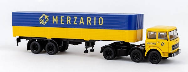 fiat 691 t truck telonato merzario transports (1970), yellow blue BRE58579 Модель 1:87