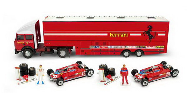 Модель 1:43 FIAT IVECO 190 «Ferrari» Truck Car Transporter Spain GP & Ferrari 126CK №27 (Gilles Villeneuve) - №28 (Didier Pironi)