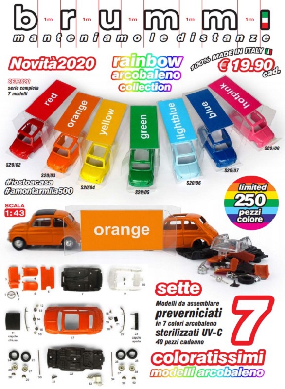 fiat 500 serie arcobaleno 2020 (7pcs. kit) SET2020 Модель 1:43