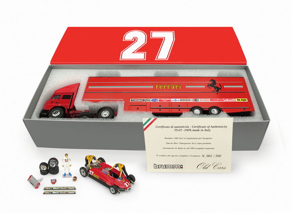 Модель 1:43 FIAT IVECO 190 Truck F1 Car TRANSPORTER Scuderia Ferrari GP San Marino + Figure (Gilles Villeneuve)
