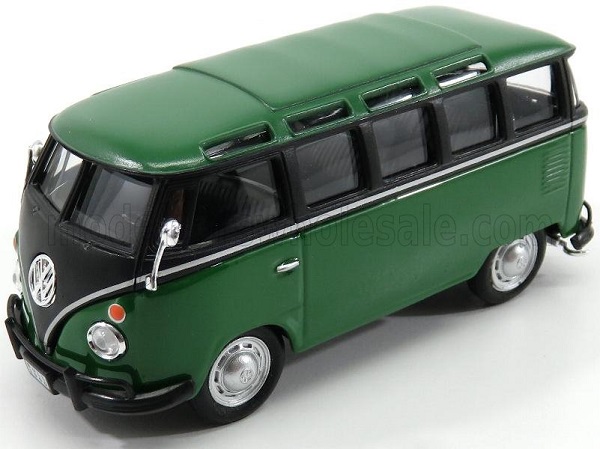 volkswagen t1 samba minibus (1962), green black 60344 Модель 1:43