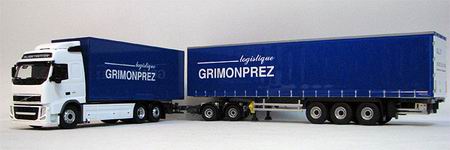 Модель 1:43 Volvo FH12 + Dolly + Tautliner Grimonprez Logistique (грузовик с прицепом)