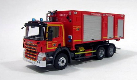 Модель 1:43 Scania P360-VPCE + Cellule UAR Rocher 54 (пожарный мультилифт)