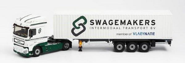 daf xf my 2017 space cab c п/прицепом-контейнеровозом «swagemakers» - white/green 116621 Модель 1:43
