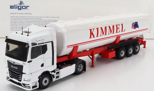 man - tgx 18.470 tanker truck kimmel transports 2020 - white red 117677 Модель 1:43