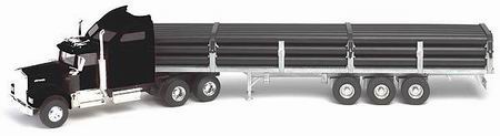 kenworth w900 aerocab - black with flatbed trailer & pipe load 200100-BLK Модель 1:43