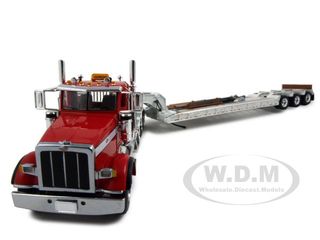 Модель 1:50 Peterbilt 367 Tri-Axle Tractor with Flame Red Tractor and White Lowboy