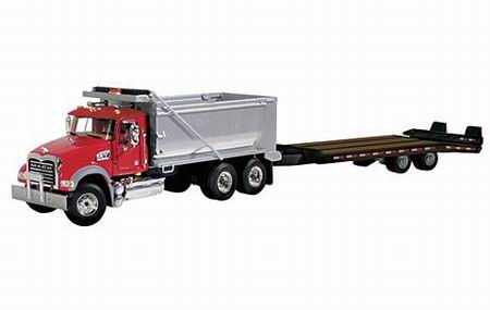 mack granite mp / red with silver dump and black beavertail trailer 50-3180 Модель 1:50