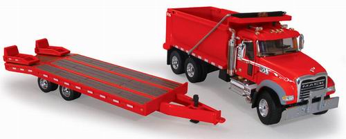 mack granite mp dump truck - red w/ beavertail trailer 50-3236 Модель 1:50