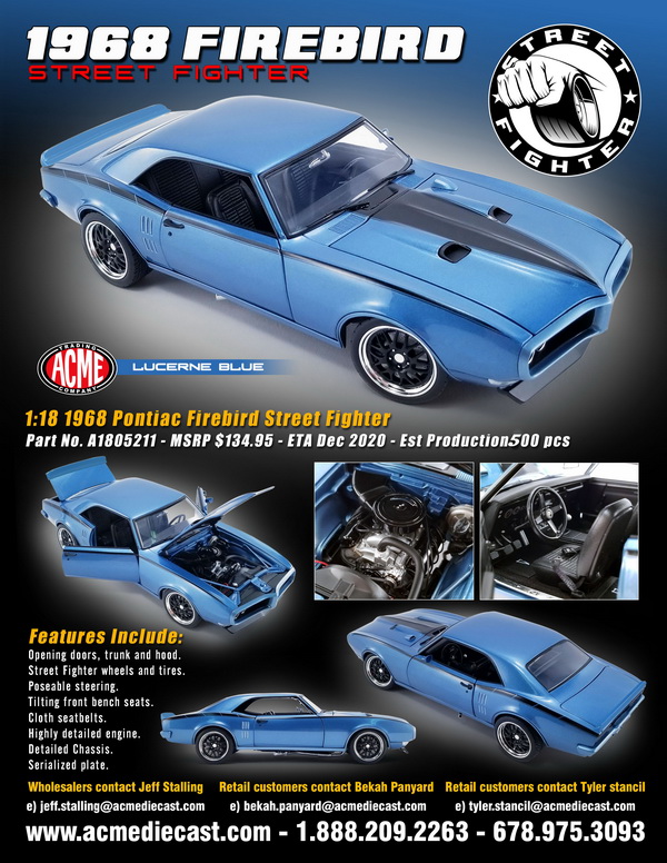 Модель 1:18 Pontiac Firebird Street Fighter - lucerne blue/black stripes (L.E.984pcs)