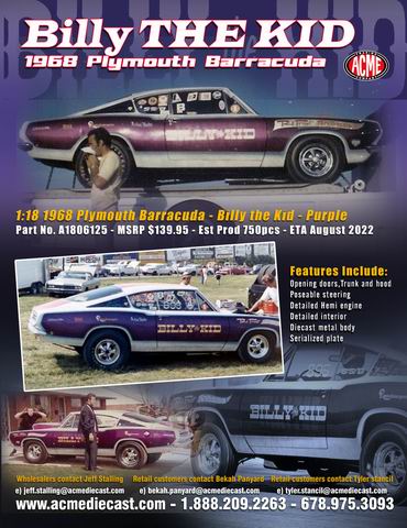 Модель 1:18 Plymouth Barracuda Super Stock - Billy The Kid 1969