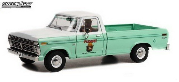 ford f-100 пикап "only you can prevent wildfires" c фигуркой медведя 1975 forest service green GL13636 Модель 1:18