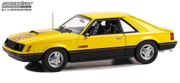 Модель 1:18 FORD Mustang Cobra Fastback 1979 Bright Yellow/Black and Red Cobra Hood Graphics