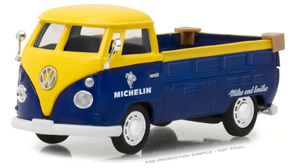 volkswagen t1 пикап "michelin tires" - blue/yellow GL87010E Модель 1:43