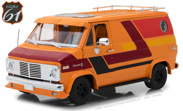 chevrolet g-series van (фургон) 1976 orange with custom graphics HW18012 Модель 1:18