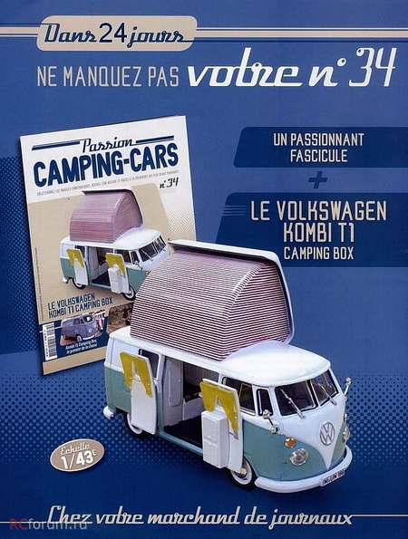 Модель 1:43 Volkswagen Kombi T1 Westfalia - серия «Collection Camping-Cars» №34 (с журналом)