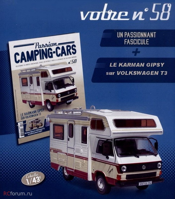 Модель 1:43 Volkswagen T3 Karmann Gipsy - серия «Collection Camping-Cars» №58 (с журналом)