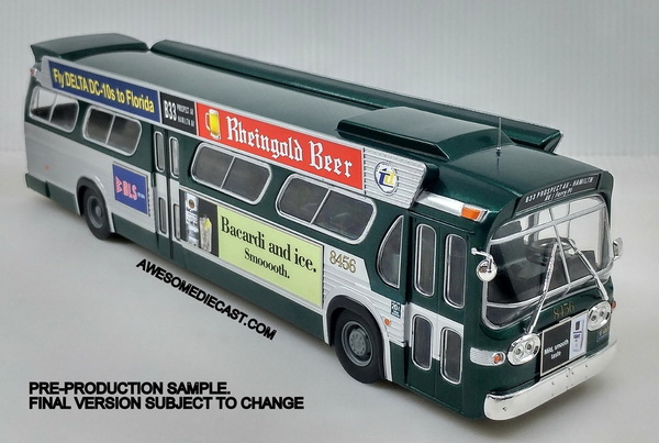gm tdh-5303 transit bus: mta new york city: green w/ 'busorama adverti...