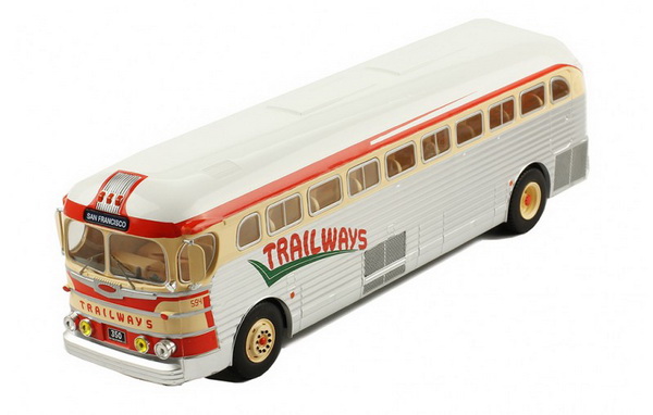 автобус GMC PD-3751 "Trailways" 1949 Silver/Beige/Red BUS015 Модель 1:43