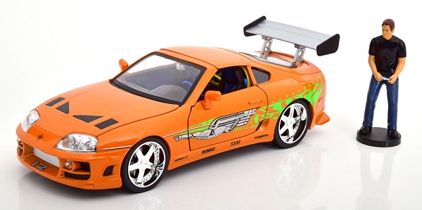 Модель 1:18 TOYOTA Supra Mkiv 1995 - Paul Walker - With Brian O'conner Figure - Fast & Furious 1 (2001), Orange Green