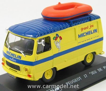 peugeot j7 van michelin - jeu de plage - with boat - yellow blue EDI052 Модель 1:43