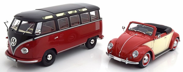 Модель 1:18 Volkswagen Cabrio und Bulli T1 Samba Bus 1949/1962 red/creme - red/black