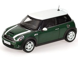 mini cooper s (r56) with sunroof green with white stripe 08742G Модель 1:18