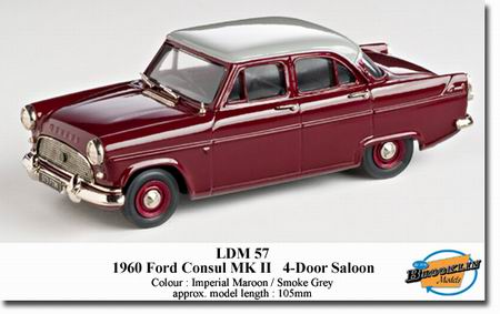 ford consul mk ii 4-door saloon - maroon/smoke grey LDM57 Модель 1:43