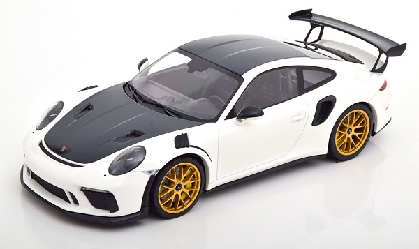 Модель 1:18 Porsche 911 (991/2) GT3 RS Weissach Package mit goldenen Felgen - white/carbon grey (L.E.111pcs)