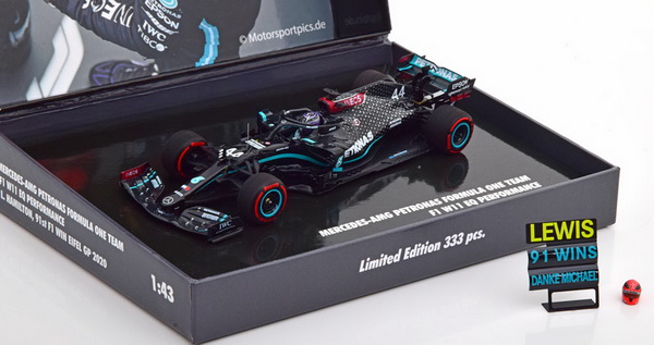 Модель 1:43 Mercedes-AMG F1 W11 EQ Performance 91.GP Winner Nürburgring, World Champion with Schumacher's Helm 2020 Hamilton (333 pcs.)