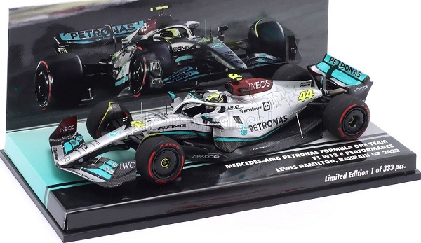 Модель 1:43 Mercedes W13E Team Mercedes-AMG Petronas N 44 3rd Bahrain GP 2022 Lewis Hamilton - Silver Green