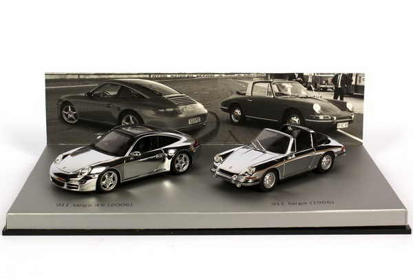 Модель 1:43 Porsche 911 targa 1966 & Porsche 911 targa 4S 2006 (set 2 cars) - chome (L.E.1500pcs)